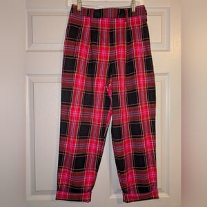 Topshop Pink & Black Plaid Cropped Pants